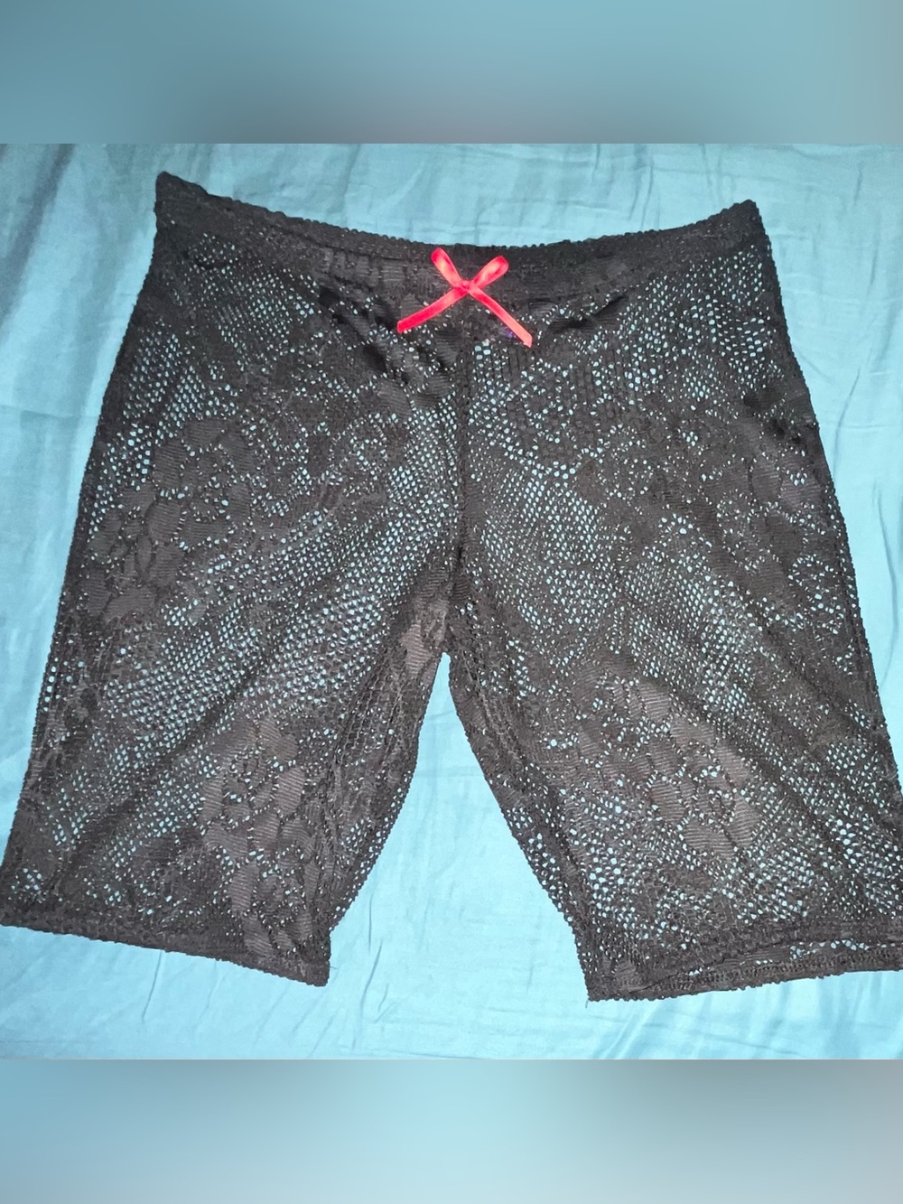 Black Lace Bike Shorts with Pink Accent